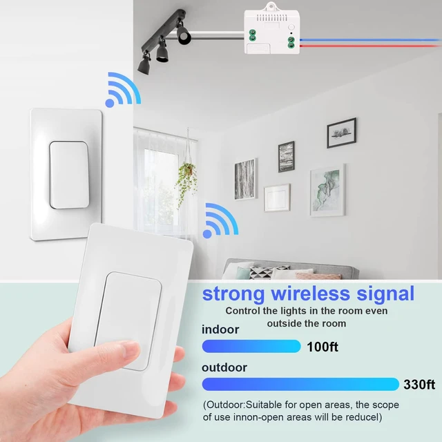 Alt view image 4 of 7 - Kinetic Wireless Light Switch and Receiver Kit, 330ft Remote Control