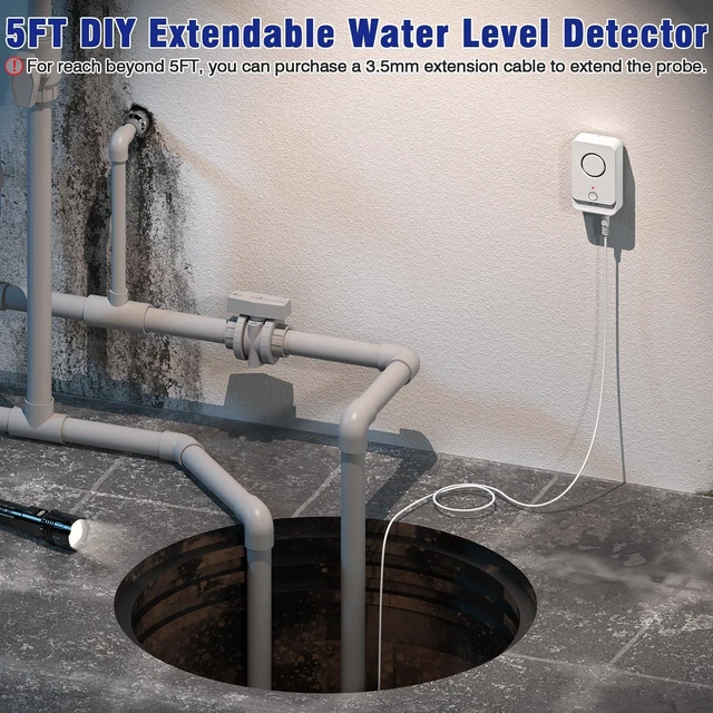 Alt view image 4 of 7 - 3 Pack Water Leak Detectors with 5FT Extendable Probe for Home, 120dB Water Sensor Alarm for Home/Basement/Bathroom/Kitchen/Toilet/Laundry Room, Drip-Flood Leakage Detection for Under Sink/Pipe/Drain