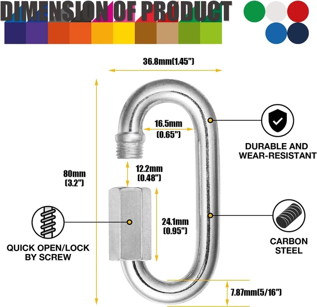 Alt view image 2 of 7 - 40Pack Heavy Duty Chain Links 5/16 Quick Link Locking Carabiners Clip M8
