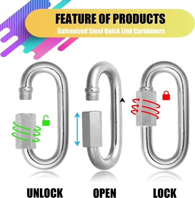 Alt view image 3 of 7 - 40Pack Heavy Duty Chain Links 5/16 Quick Link Locking Carabiners Clip M8