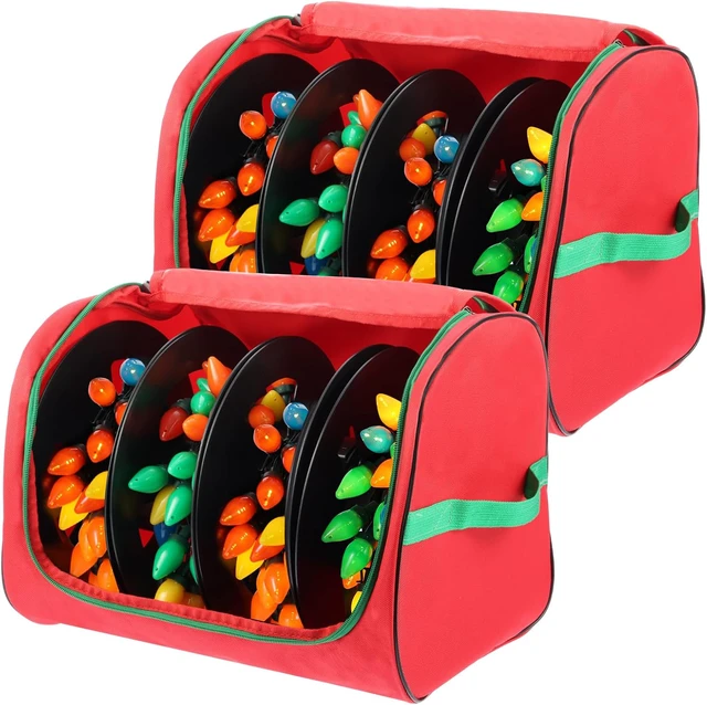 Main image of Christmas Light Storage Bag with Reels- Holds up to 750ft of Mini Lights. 600D Zipper Bag & Container for Holiday Xmas Lights. A Classic Storage Solution!(2, RED)