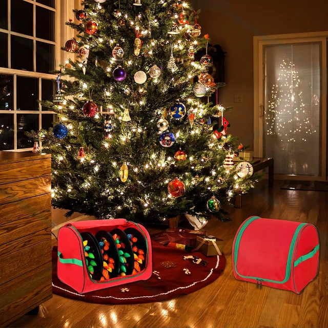 Alt view image 7 of 7 - Christmas Light Storage Bag with Reels- Holds up to 750ft of Mini Lights. 600D Zipper Bag & Container for Holiday Xmas Lights. A Classic Storage Solution!(2, RED)