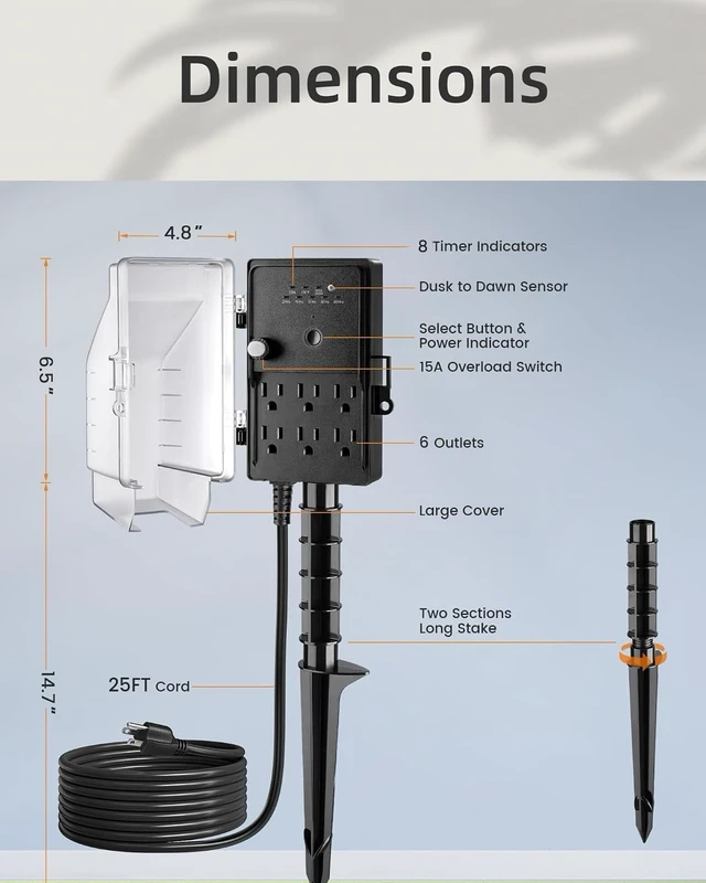 Alt view image 7 of 7 - Outdoor Power Stake Timer with Photocell, Dusk to Dawn
