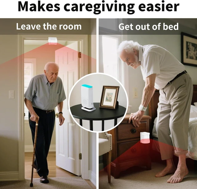 Alt view image 2 of 7 - Bed Sensor Alarm and Fall Prevention for Elderly, Motion Sensor Alert System with 58 Melody/LED/Vibration Mode, for Patients Seniors Elderly Monitoring at Home