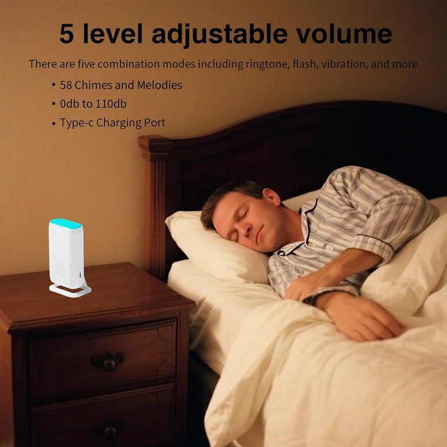 Alt view image 5 of 7 - Bed Sensor Alarm and Fall Prevention for Elderly, Motion Sensor Alert System with 58 Melody/LED/Vibration Mode, for Patients Seniors Elderly Monitoring at Home