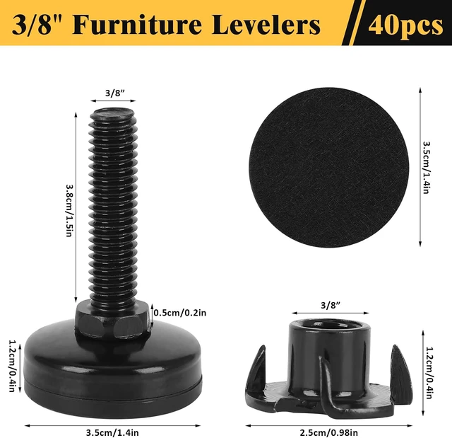 Alt view image 2 of 7 - 40 Pcs Adjustable Leveling Feet with T-Nut Kit, 3/8-16 Thread Furniture Levelers