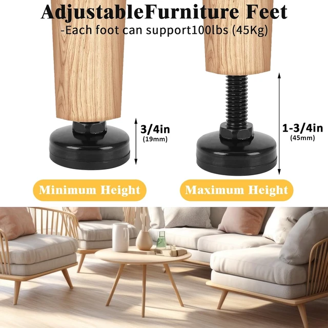 Alt view image 3 of 7 - 40 Pcs Adjustable Leveling Feet with T-Nut Kit, 3/8-16 Thread Furniture Levelers