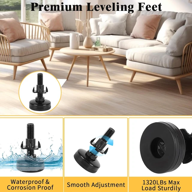 Alt view image 4 of 7 - 40 Pcs Adjustable Leveling Feet with T-Nut Kit, 3/8-16 Thread Furniture Levelers