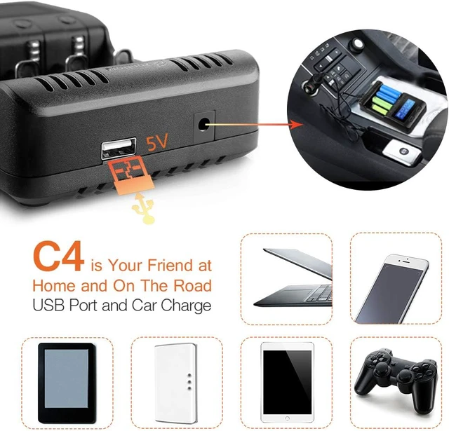 Alt view image 4 of 4 - C4 LCD Display Speedy Universal Smart Battery Charger,Battery Capacity Analyzer for Rechargeable Batteries, aa Battery Charger, 18650 Battery Charger