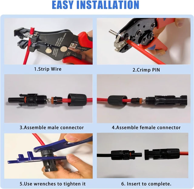 Alt view image 7 of 7 - 24Pairs Solar Panel Connector with Crimping Tool and Wire Stripper