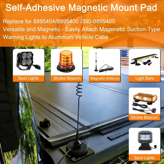 Alt view image 3 of 5 - Self-Adhesive Magnetic Mount Pad for Aluminum Cabs,Ideal for Spot Light/Strobe Beacon/Magnetic Antenna/Light Bar,Durable Black Powdercoat,8 Pack