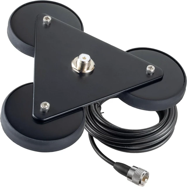 Main image of Heavy Duty 8.8inch Triangle Super Strong Magnetic Base Mount SO-239 Connector with 16.4FT Cable PL-259 Plug for Car Bus Mobile CB Ham Base Station Radio Truck Marine UHF VHF Radio Antenna,