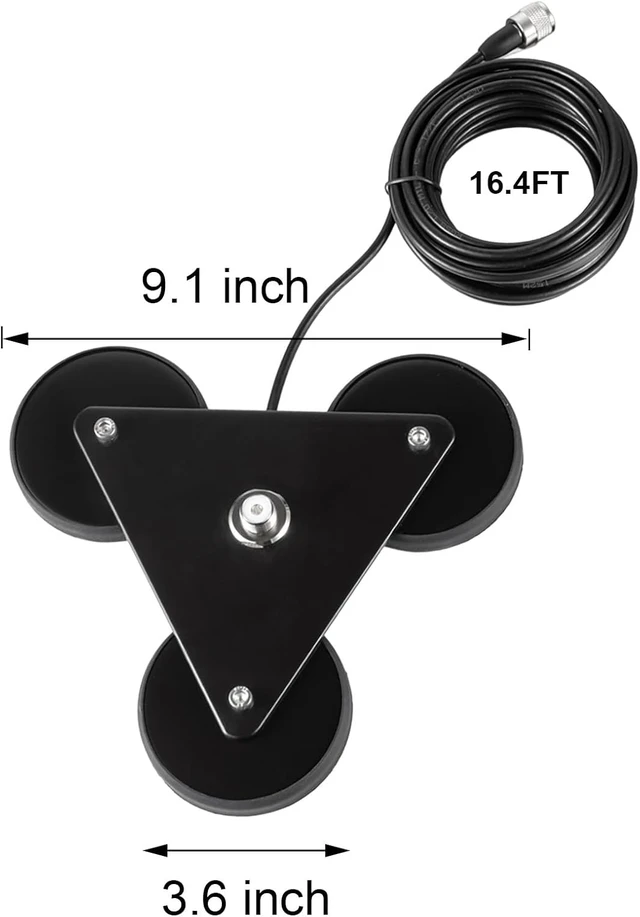 Alt view image 2 of 7 - Heavy Duty 8.8inch Triangle Super Strong Magnetic Base Mount SO-239 Connector with 16.4FT Cable PL-259 Plug for Car Bus Mobile CB Ham Base Station Radio Truck Marine UHF VHF Radio Antenna,