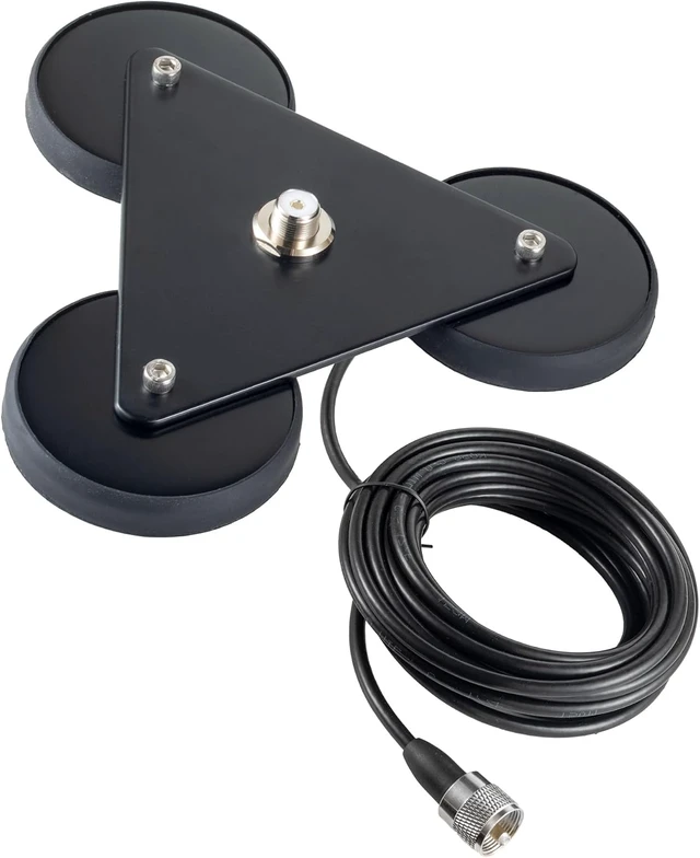 Alt view image 7 of 7 - Heavy Duty 8.8inch Triangle Super Strong Magnetic Base Mount SO-239 Connector with 16.4FT Cable PL-259 Plug for Car Bus Mobile CB Ham Base Station Radio Truck Marine UHF VHF Radio Antenna,