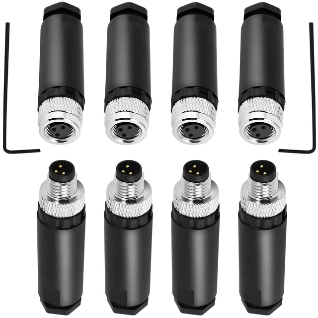 Main image of M8 3-Pin Male & Female Aviation Wire Connector, Waterproof IP67 Panel Mount Connector, 8mm Industrial Circular Sensor Interface, A-Coded, Durable for Outdoor Use, 8-Pack
