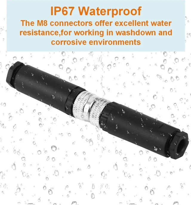 Alt view image 3 of 5 - M8 3-Pin Male & Female Aviation Wire Connector, Waterproof IP67 Panel Mount Connector, 8mm Industrial Circular Sensor Interface, A-Coded, Durable for Outdoor Use, 8-Pack