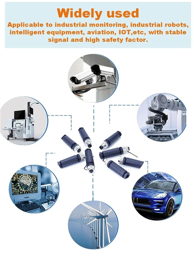 Alt view image 5 of 5 - M8 3-Pin Male & Female Aviation Wire Connector, Waterproof IP67 Panel Mount Connector, 8mm Industrial Circular Sensor Interface, A-Coded, Durable for Outdoor Use, 8-Pack