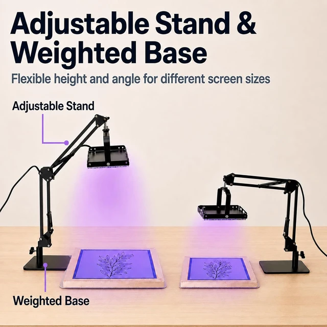 Alt view image 6 of 7 - 96 LEDs UV Exposure Unit for Screen Printing, 395nm UV Exposure Light for Photo Emulsion, Cyanotype and Resin, Adjustable Stand, Aluminum Housing, Grounded 3-Prong Plug
