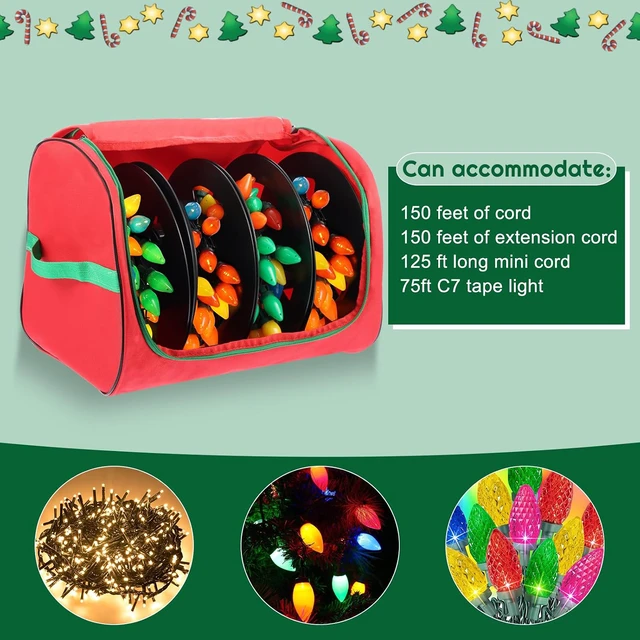 Alt view image 5 of 7 - Christmas Light Storage Bag with Reels- Holds up to 750ft of Mini Lights. 600D Zipper Bag & Container for Holiday Xmas Lights. A Classic Storage Solution!(2, RED)