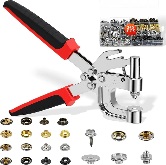 Main image of Snap Fastener Tool Kit Heavy Duty Snap Pliers with Built-in Punching for Canvas, Leather, Fabric Includes 60 Sets 15mm Metal Snaps, 40 Sets Screw Snaps for Boat Cover, Tarp, Tent, Clothing