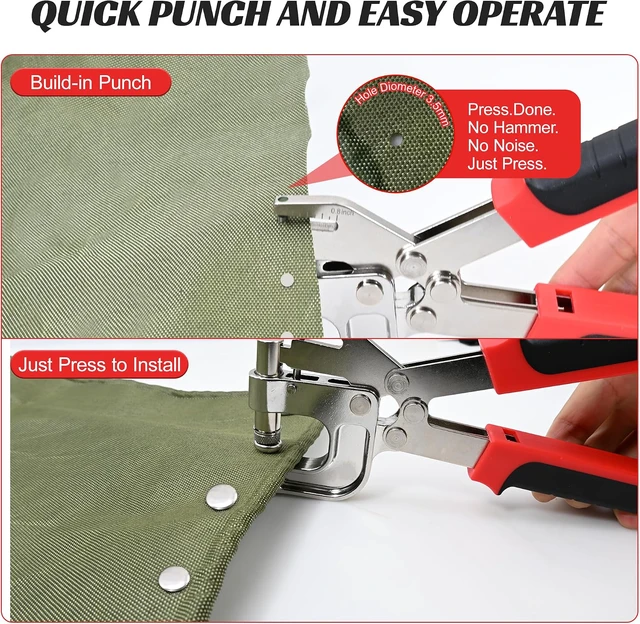 Alt view image 2 of 6 - Snap Fastener Tool Kit Heavy Duty Snap Pliers with Built-in Punching for Canvas, Leather, Fabric Includes 60 Sets 15mm Metal Snaps, 40 Sets Screw Snaps for Boat Cover, Tarp, Tent, Clothing