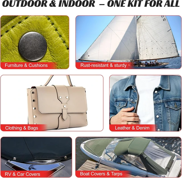 Alt view image 6 of 6 - Snap Fastener Tool Kit Heavy Duty Snap Pliers with Built-in Punching for Canvas, Leather, Fabric Includes 60 Sets 15mm Metal Snaps, 40 Sets Screw Snaps for Boat Cover, Tarp, Tent, Clothing
