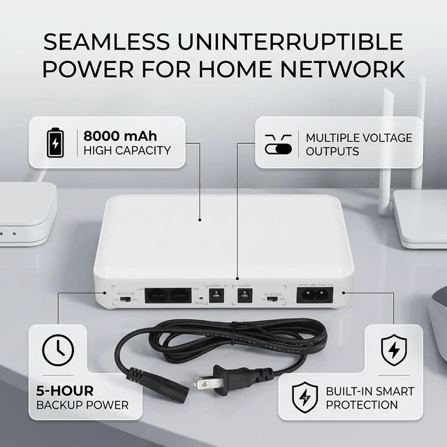 Alt view image 6 of 7 - Mini UPS Battery Backup Uninterruptible Power Supply 8000mAh 5V 9V 12V POE 15V 24V Output for Modem with Short Circuit Protecting (US Plug)