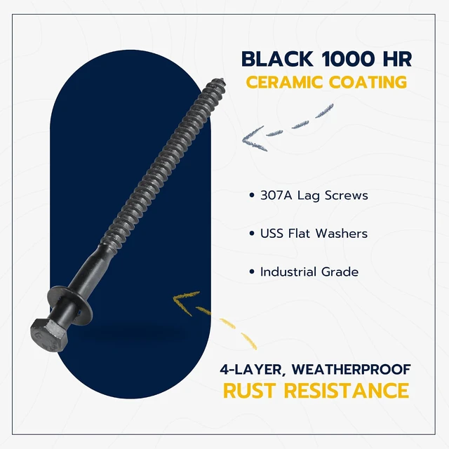 Alt view image 3 of 7 - 1/4 x 6 (50 Pack) Lag Screw Kit, 50 Screws and 50 Washers, Ceramic Black Ruspert Coating for Exterior Use, Meets ASTM A307 and ASME B18.2.1, Industrial/Commerical Grade by