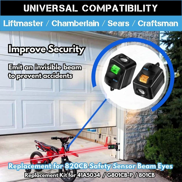Alt view image 2 of 6 - 2X 820CB Wired Safety Sensor Eyes Brackets Kit, Compatible with Liftmaster Sears Craftsman Chamberlain Garage Door Openers After 1997, Replacement for 41A5034