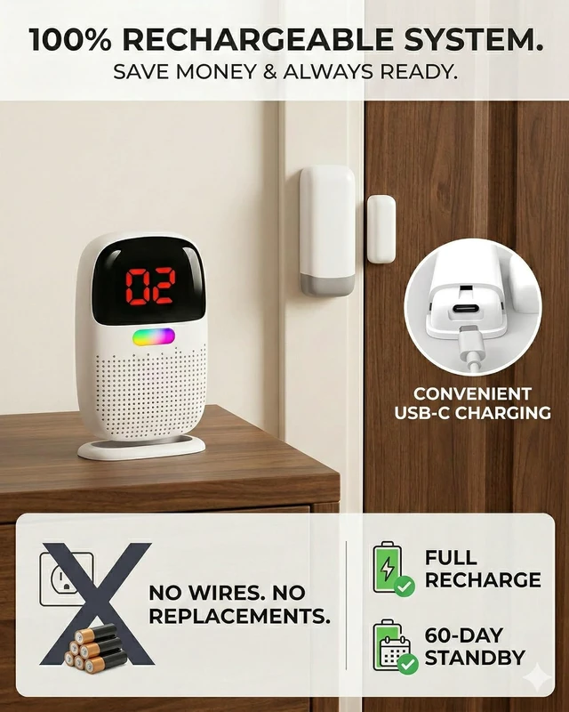 Alt view image 2 of 7 - Rechargeable Door and Window Alarms for Dementia Wandering Seniors