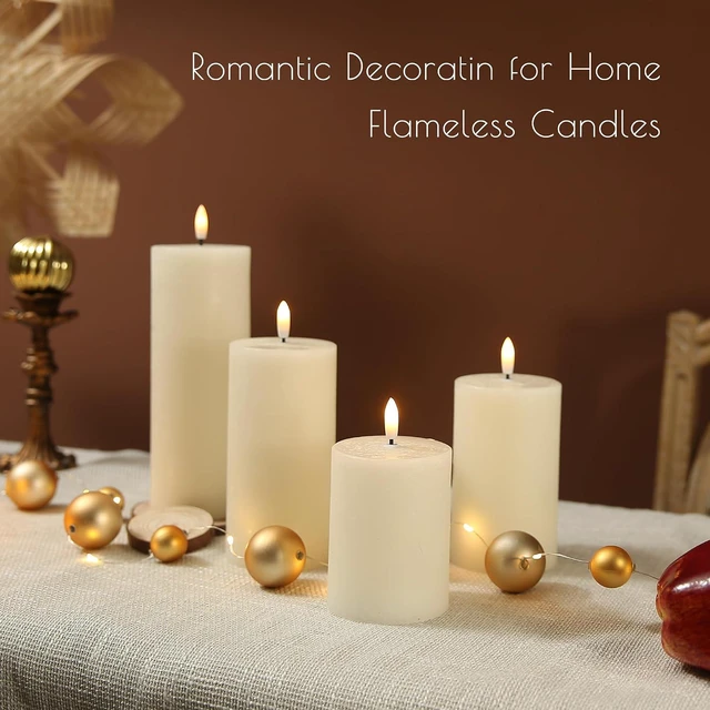 Alt view image 2 of 7 - Flameless Candles, 4 Pack Battery Operated Candles with Remote, Real Wax LED Fake Candles with Timer Flickering for Christmas Wedding Home Party D3 H 5" 6" 7" 9" Ivory