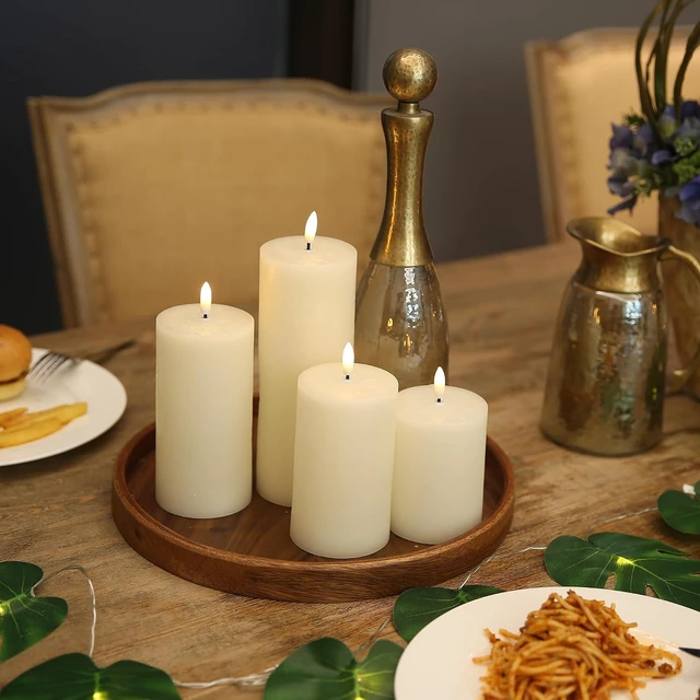 Alt view image 4 of 7 - Flameless Candles, 4 Pack Battery Operated Candles with Remote, Real Wax LED Fake Candles with Timer Flickering for Christmas Wedding Home Party D3 H 5" 6" 7" 9" Ivory