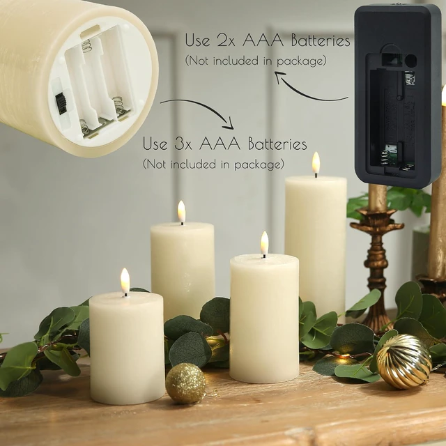 Alt view image 5 of 7 - Flameless Candles, 4 Pack Battery Operated Candles with Remote, Real Wax LED Fake Candles with Timer Flickering for Christmas Wedding Home Party D3 H 5" 6" 7" 9" Ivory