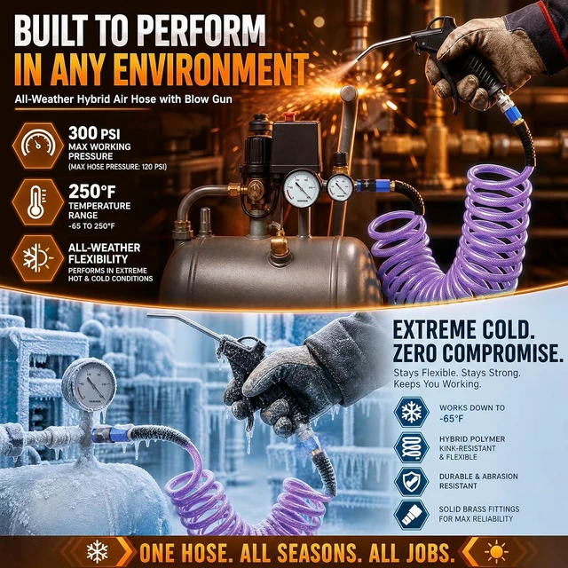 Alt view image 6 of 7 - 1/4" x 50FT Polyurethane Recoil Air Hose with AMT Universal Coupler, Purple