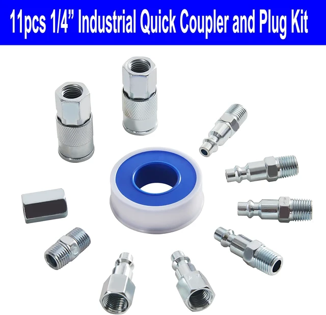 Alt view image 5 of 6 - 20-Piece Heavy Duty Air Compressor Accessory Kit 1/4" x 25ft Polyurethane Hose, 100 PSI Tire Inflator Gauge, Air Blow Gun & Hose Fittings