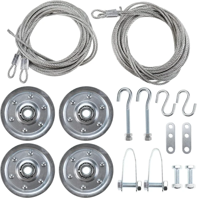 Main image of Garage Door Cable and Pulley Kit, Including 2 Pairs of Galvanized Aircraft Cables and 4pcs Heavy Duty 3" Pulley Sheaves