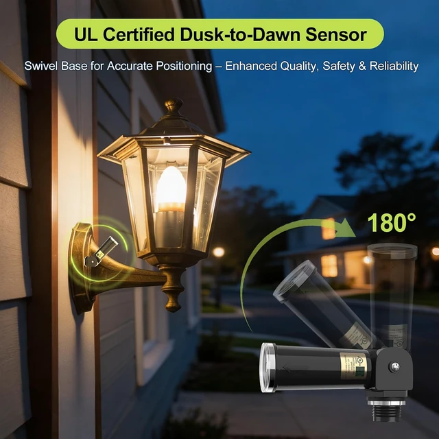 Alt view image 3 of 7 - 4-Pack, Dusk to Dawn/Day Night Sensor, Photoelectric Switch, Photo Cell Sensor, 110V/120V/220V/240V Input, UL Listed, IP65 Water-Resistant Photocell for Outdoor Light