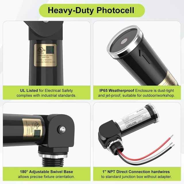 Alt view image 7 of 7 - 4-Pack, Dusk to Dawn/Day Night Sensor, Photoelectric Switch, Photo Cell Sensor, 110V/120V/220V/240V Input, UL Listed, IP65 Water-Resistant Photocell for Outdoor Light