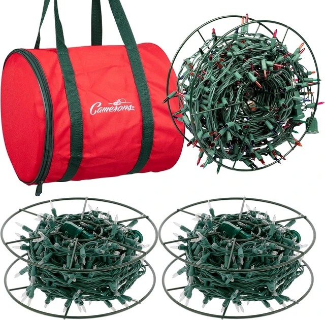 Main image of Christmas Light Storage Reel 3 Pack w Zippered Carrying Bag Case- 12" XL Heavy Duty Metal Construction for Xmas Holiday Tree Lights, Wind up Extension Cords, Garland- Holiday Decoration Organizer