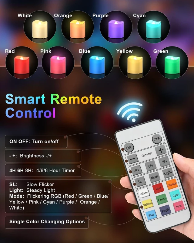 Alt view image 3 of 7 - RGB Color Changing Rechargeable Flameless Tea Light Candles, 12pcs