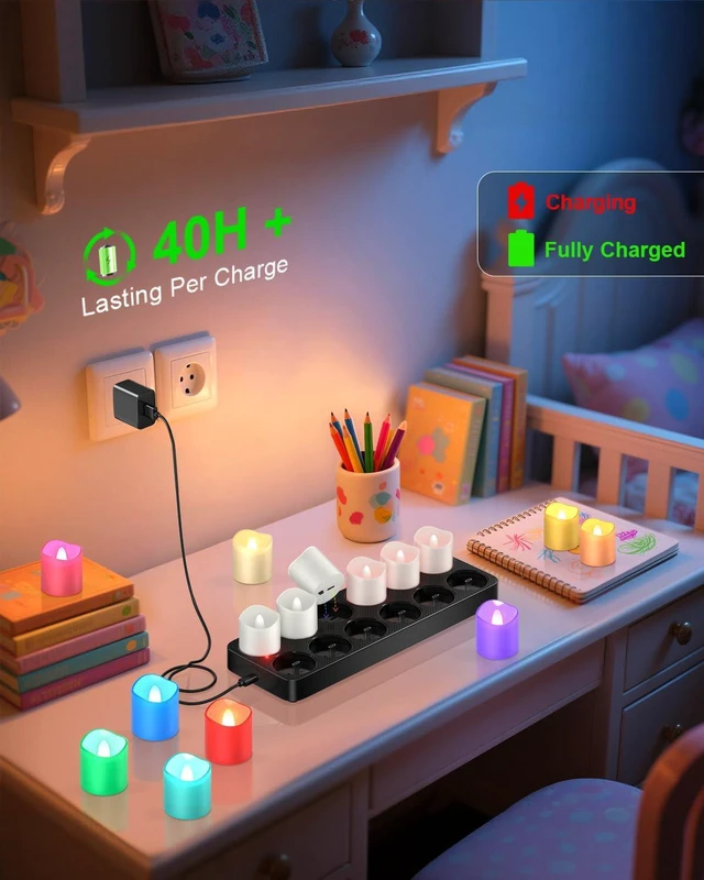 Alt view image 5 of 7 - RGB Color Changing Rechargeable Flameless Tea Light Candles, 12pcs