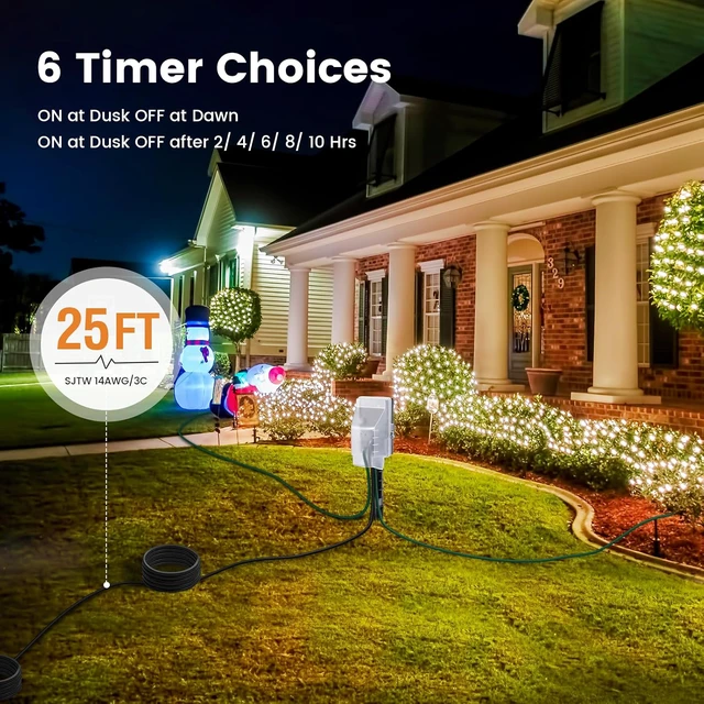 Alt view image 3 of 7 - Outdoor Power Stake Waterproof Dusk to Dawn Light Timer, 25FT