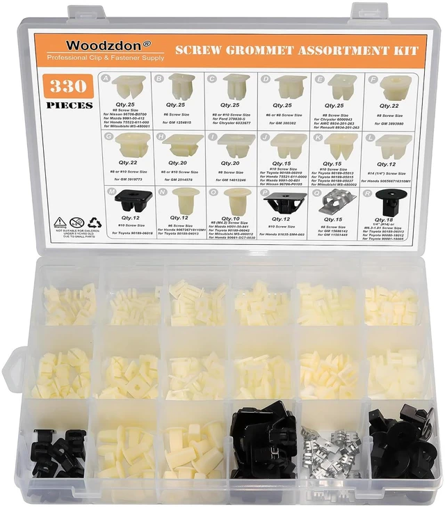 Main image of 330pcs Grille & Headlight Bezel Nylon Nut #6, #8, #10 Screw Grommet Assortment for GM for Chrysler for Toyota for Honda for Mazda for Nissan for Mitsubishi Headlamp Fender Bumper License Nut