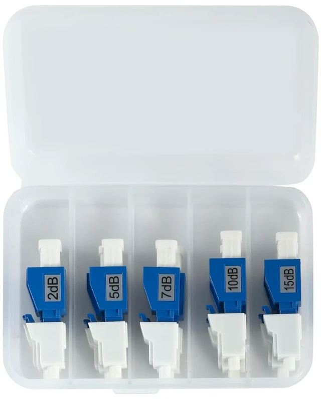 Main image of 10 Pack Single Mode Fiber Optic Attenuators 2dB, 5dB, 7dB, 10dB, 15dB, LC/UPC Fiber Attenuator Ideal for Communication & Data Centers