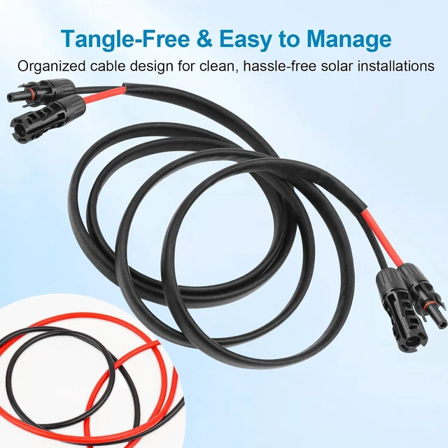 Alt view image 5 of 6 - Solar Cable 10FT, 8AWG Solar Extension Cable with Male & Female Solar Connectors, Flame-Retardant Protective Sleeving Solar Panel Cable, Weatherproof PV Wire for Solar Panel Connection