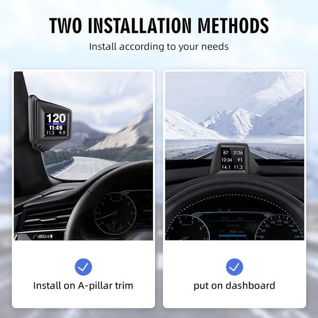 Alt view image 4 of 7 - OBD2 Digital Speedometer Heads Up Display for Car OBD2 & GPS Dual System HUD Speedometer MPH Can be Installed on A-Pillar with RPM, Water Temp, Volt, 4 Alarms Only Works on Most 2008+ Sedan Cars