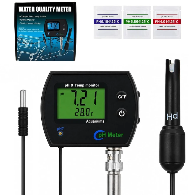 Main image of 2 in 1 Temperature & pH Meter, High-Precision pH Tester, PH Monitor with Replaceable BNC Probe, 0.00~14.00pH Measurement Range, ATC, Backlit Display and °C/°F for Fish Tank, Hydroponics & Pools