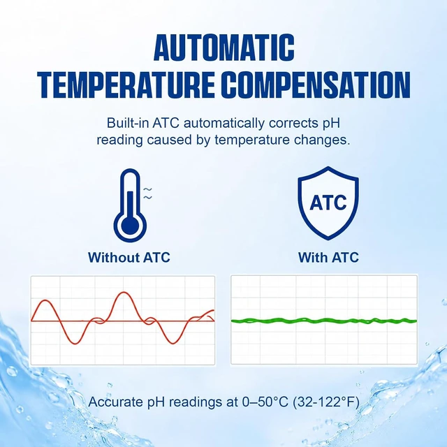 Alt view image 3 of 7 - 2 in 1 Temperature & pH Meter, High-Precision pH Tester, PH Monitor with Replaceable BNC Probe, 0.00~14.00pH Measurement Range, ATC, Backlit Display and °C/°F for Fish Tank, Hydroponics & Pools