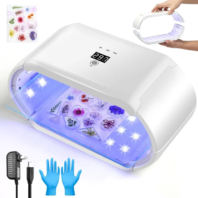 Main image of UV Light for Resin - Fast Curing UV Resin Light with Adjustable Time Setting Large Size 48W Two-Sided Portable Foldable UV Lamp with Silicone Mold Gloves