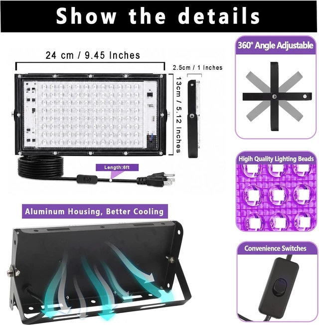 Alt view image 2 of 7 - 100W 3D Printer UV Resin Curing Light Kit with Dual-Power 360° Rotating Turntable, 405nm UV Light with 96 LEDs and 360° Adjustable Stand for SLA DLP LCD Resin Prints, DIY Curing Box